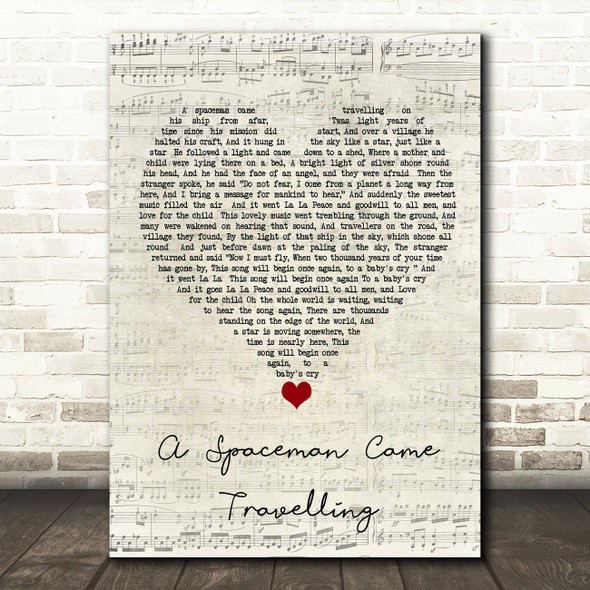 Chris De Burgh A Spaceman Came Travelling Script Heart Song Lyric Quote Music Poster Print