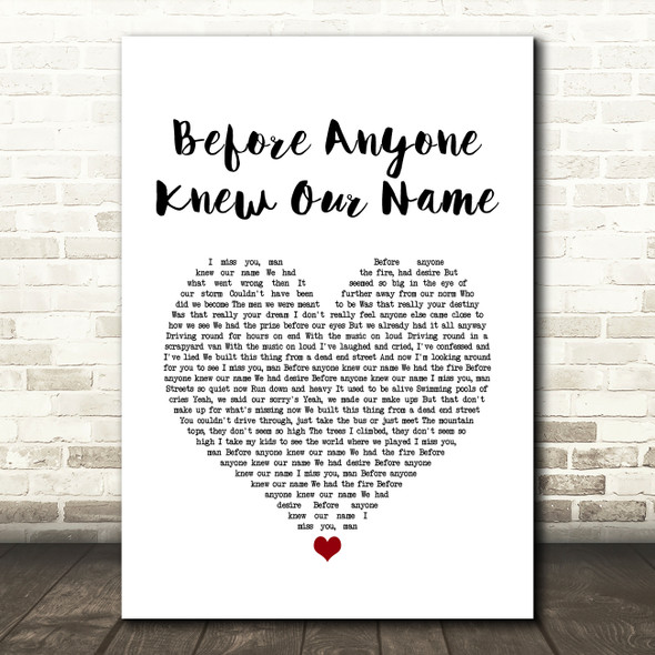 Stereophonics Before Anyone Knew Our Name White Heart Song Lyric Quote Music Poster Print