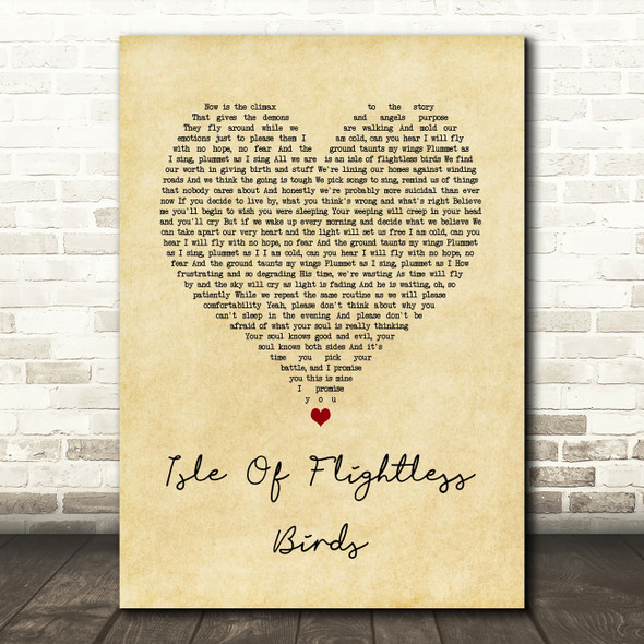Twenty One Pilots Isle Of Flightless Birds Vintage Heart Song Lyric Quote Music Poster Print