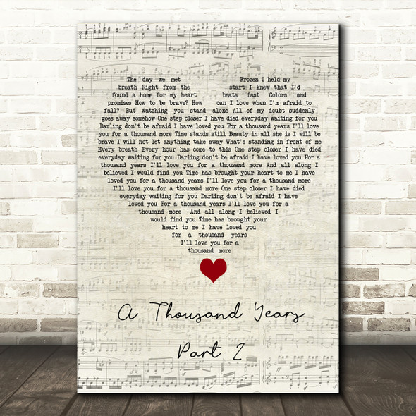 Christina Perri A Thousand Years - Part 2 Script Heart Song Lyric Quote Music Poster Print