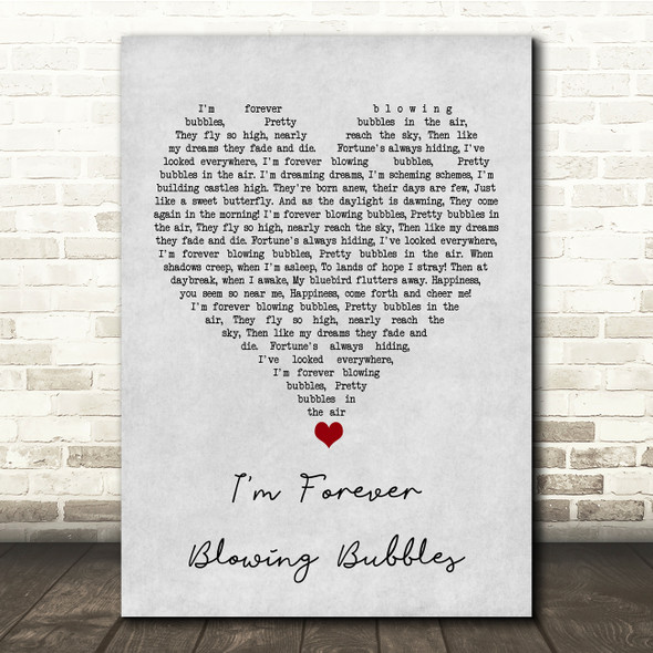 Cockney Rejects I'm Forever Blowing Bubbles Grey Heart Song Lyric Quote Music Poster Print