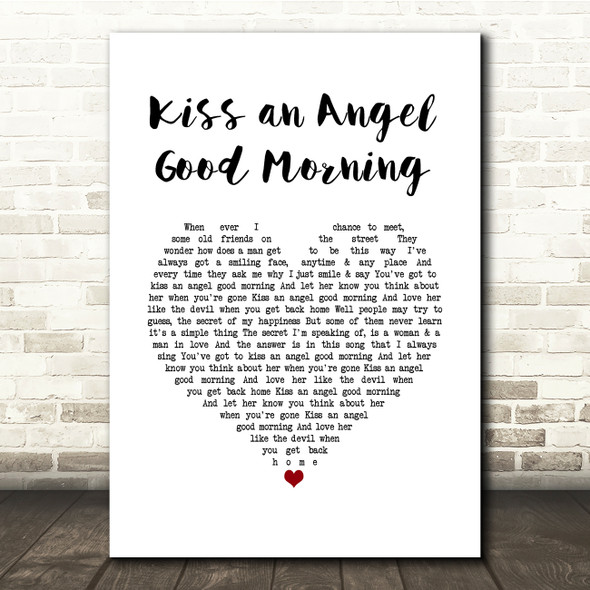 Charlie Pride Kiss an Angel Good Morning White Heart Song Lyric Quote Music Poster Print