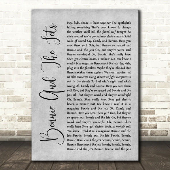Elton John Bennie And The Jets Grey Rustic Script Song Lyric Quote Music Poster Print