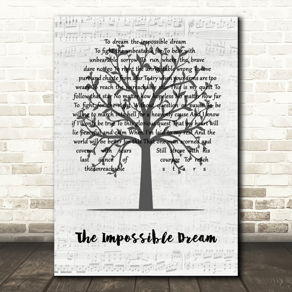 Matt Monro The Impossible Dream Music Script Tree Song Lyric Quote Music Poster Print