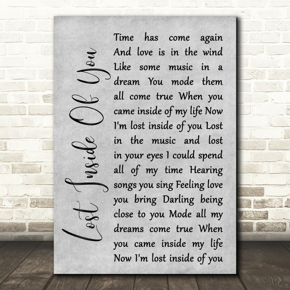 Barbra Streisand Lost Inside Of You Grey Rustic Script Song Lyric Quote Music Poster Print