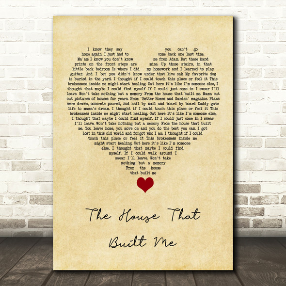 Miranda Lambert The House That Built Me Vintage Heart Song Lyric Quote Music Poster Print