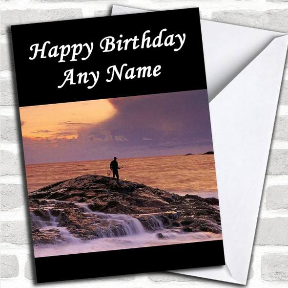 Fishing On Rock At Sea Personalized Birthday Card