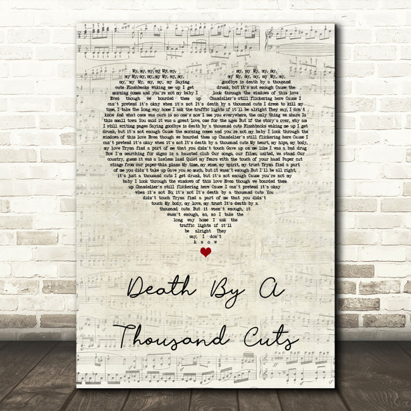 Taylor Swift Death By A Thousand Cuts Script Heart Song Lyric Quote Music Poster Print