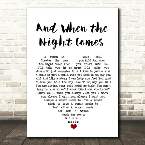 Jon and Vangelis And When the Night Comes White Heart Song Lyric Quote Music Poster Print