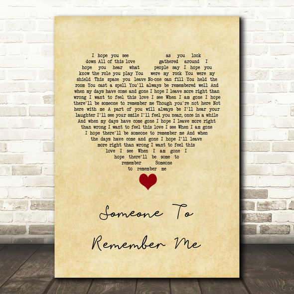 Russell Watson Someone to remember me Vintage Heart Song Lyric Quote Music Poster Print