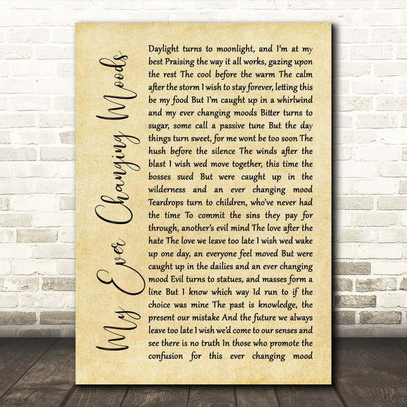 Paul Weller My Ever Changing Moods Rustic Script Song Lyric Quote Music Poster Print