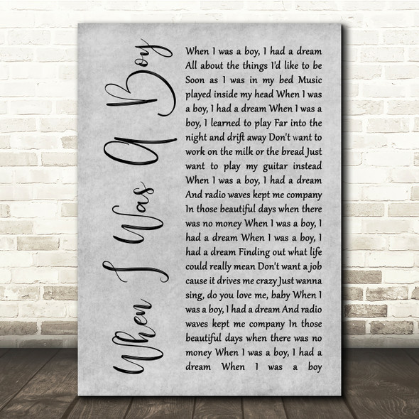 Jeff Lynne's ELO When I Was A Boy Grey Rustic Script Song Lyric Quote Music Poster Print