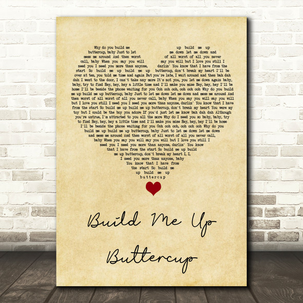 The Foundations Build Me Up Buttercup Vintage Heart Song Lyric Quote Music Poster Print