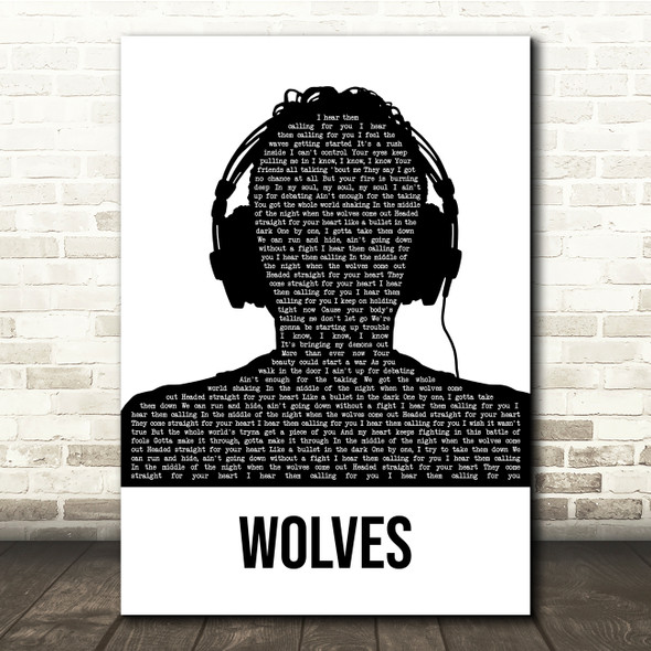 One Direction Wolves Black & White Man Headphones Song Lyric Quote Music Poster Print