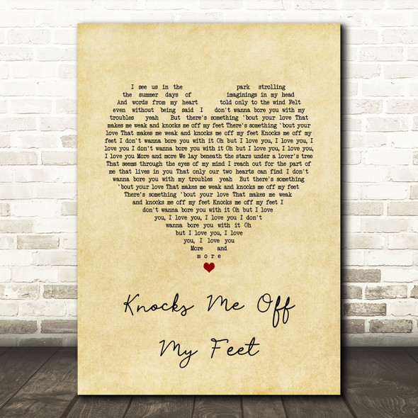 Donell Jones Knocks Me Off My Feet Vintage Heart Song Lyric Quote Music Poster Print