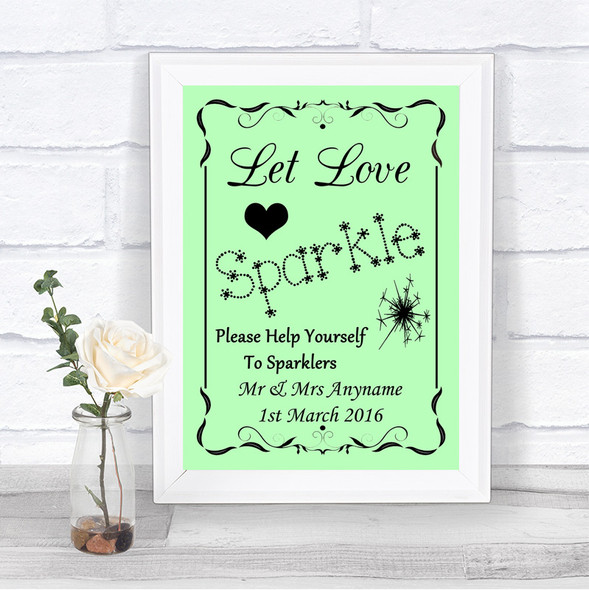 Green Let Love Sparkle Sparkler Send Off Personalized Wedding Sign