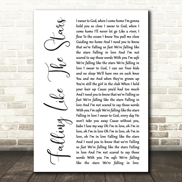 James Arthur Falling Like The Stars White Script Song Lyric Quote Music Poster Print