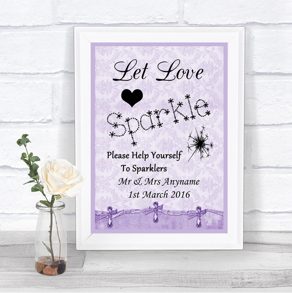 Lilac Shabby Chic Let Love Sparkle Sparkler Send Off Personalized Wedding Sign