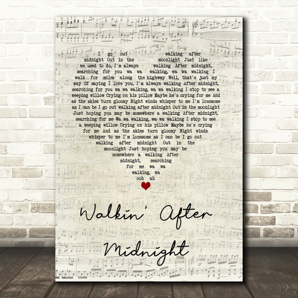 Patsy Cline Walkin' After Midnight Script Heart Song Lyric Quote Music Poster Print