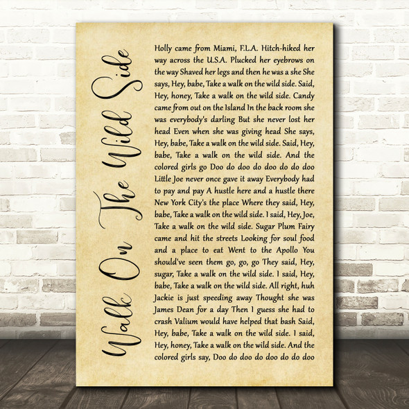 Lou Reed Walk On The Wild Side Rustic Script Song Lyric Quote Music Poster Print