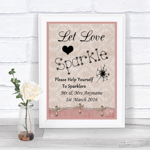 Pink Shabby Chic Let Love Sparkle Sparkler Send Off Personalized Wedding Sign