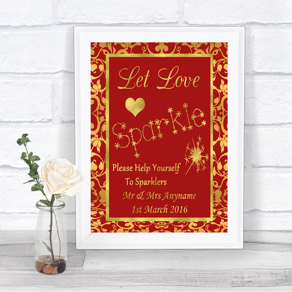 Red & Gold Let Love Sparkle Sparkler Send Off Personalized Wedding Sign