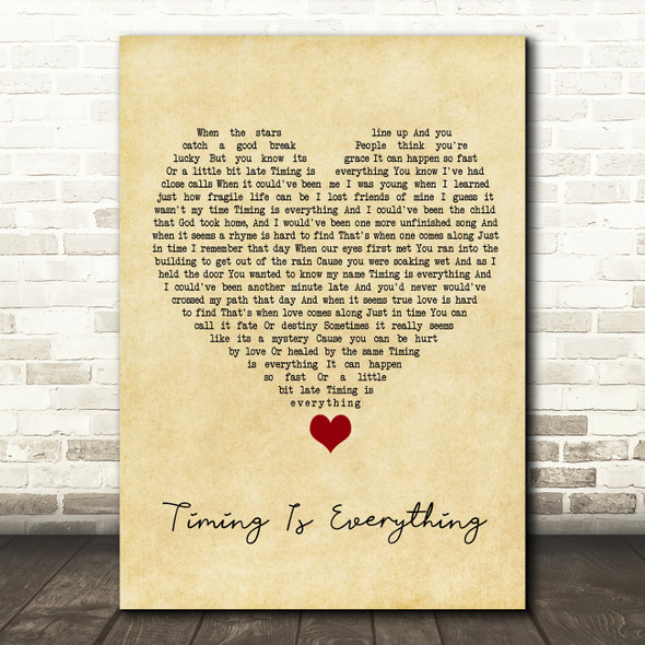 Garrett Hedlund Timing Is Everything Vintage Heart Song Lyric Quote Music Poster Print