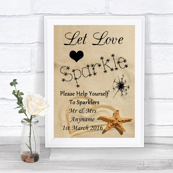 Sandy Beach Let Love Sparkle Sparkler Send Off Personalized Wedding Sign