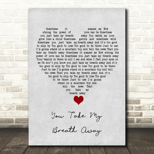 Eva Cassidy You Take My Breath Away Grey Heart Song Lyric Quote Music Poster Print