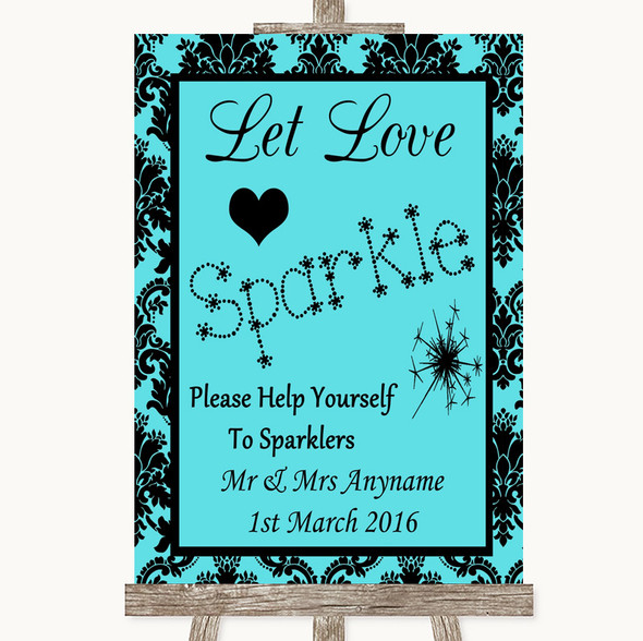 Tiffany Blue Damask Let Love Sparkle Sparkler Send Off Personalized Wedding Sign