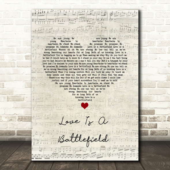 Pat Benatar Love Is A Battlefield Script Heart Song Lyric Quote Music Poster Print