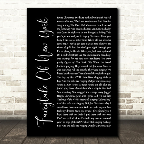 The Pogues Fairytale Of New York Black Script Song Lyric Quote Music Poster Print