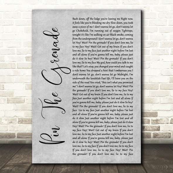 Blink-182 Pin The Grenade Grey Rustic Script Song Lyric Quote Music Poster Print