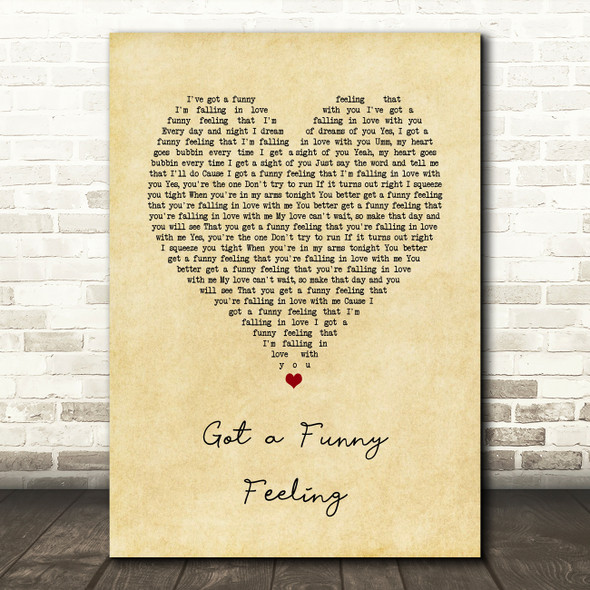 Cliff Richard Got a Funny Feeling Vintage Heart Song Lyric Quote Music Poster Print