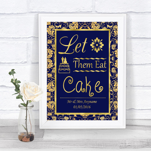 Blue & Gold Let Them Eat Cake Personalized Wedding Sign