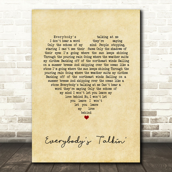 Harry Nilsson Everybody's Talkin' Vintage Heart Song Lyric Quote Music Poster Print