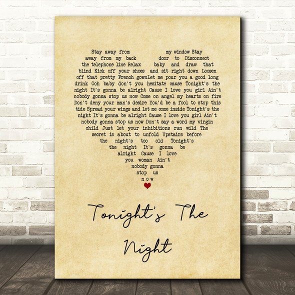 Rod Stewart Tonight's The Night Vintage Heart Song Lyric Quote Music Poster Print