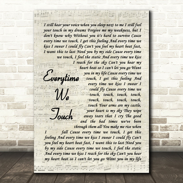 Cascada Everytime We Touch Vintage Script Song Lyric Quote Music Poster Print