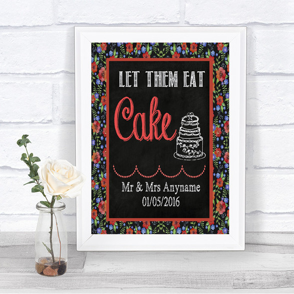 Floral Chalk Let Them Eat Cake Personalized Wedding Sign