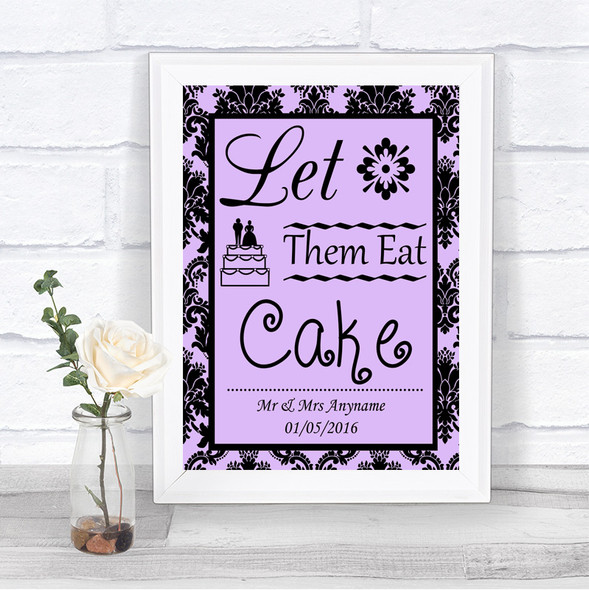 Lilac Damask Let Them Eat Cake Personalized Wedding Sign