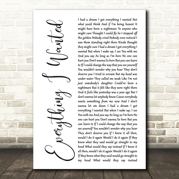 Billie Eilish Everything I Wanted White Script Song Lyric Quote Music Poster Print