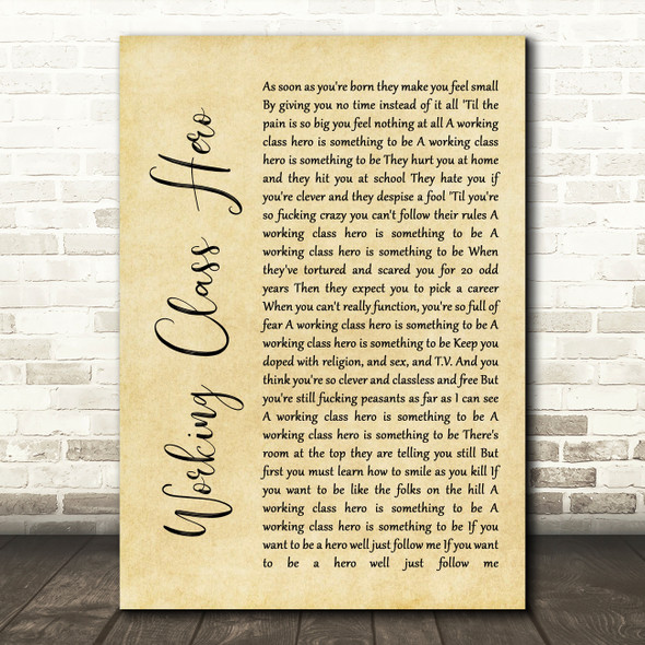 John Lennon Working Class Hero Rustic Script Song Lyric Quote Music Poster Print