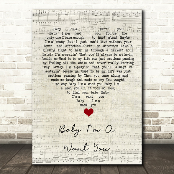 Bread Baby I'm-A Want You Script Heart Song Lyric Quote Music Poster Print
