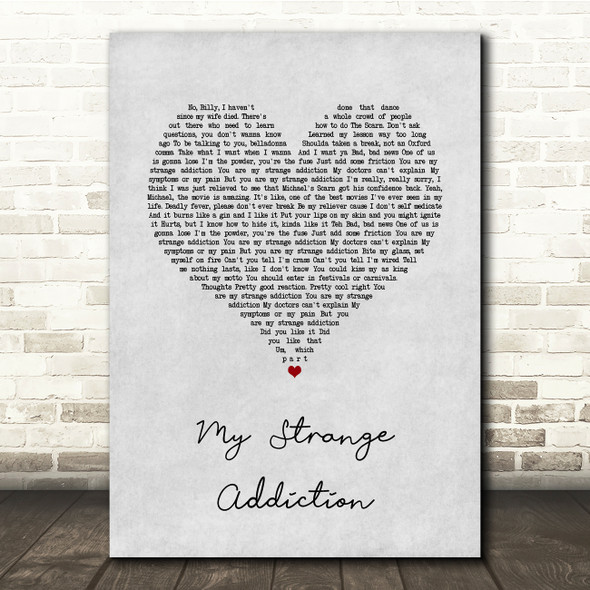 Billie Eilish My Strange Addiction Grey Heart Song Lyric Quote Music Poster Print