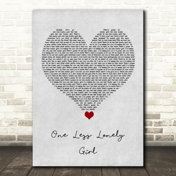Justin Bieber One Less Lonely Girl Grey Heart Song Lyric Quote Music Poster Print