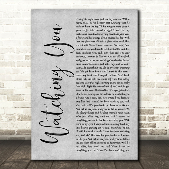Rodney Atkins Watching You Grey Rustic Script Song Lyric Quote Music Poster Print