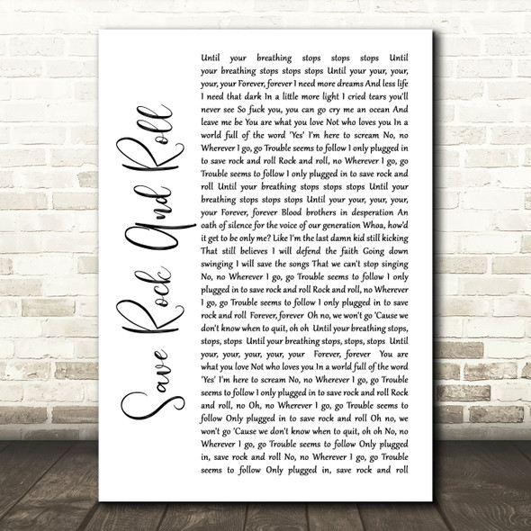 Fall Out Boy Save Rock And Roll White Script Song Lyric Quote Music Poster Print