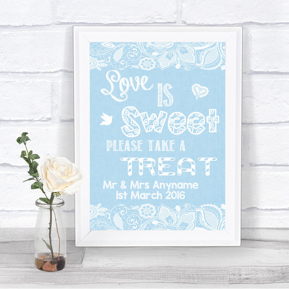 Blue Burlap & Lace Love Is Sweet Take A Treat Candy Buffet Wedding Sign