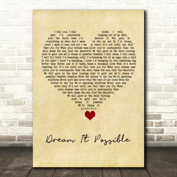 Jane Zhang Dream It Possible Vintage Heart Song Lyric Quote Music Poster Print