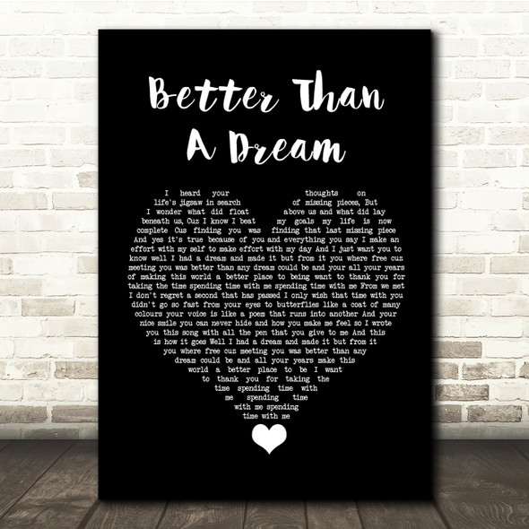 Marty Mone Better Than A Dream Black Heart Song Lyric Quote Music Poster Print
